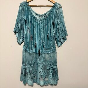 Pat Dahnke Mesh Top Embroidered Bohemian Folk Shabby Chic Western Romance